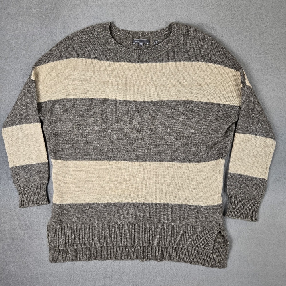 VINCE Sweater Women's Small Wool and‎ Yak Hair Brown Rugby Stripe Relaxed